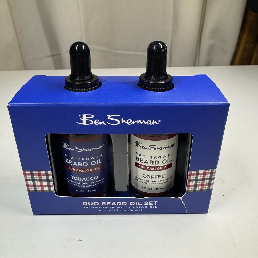 Ben Sherman Beard Mustache Oil Set Care Growth Tobacco & Coffee Scents 1fl oz ea